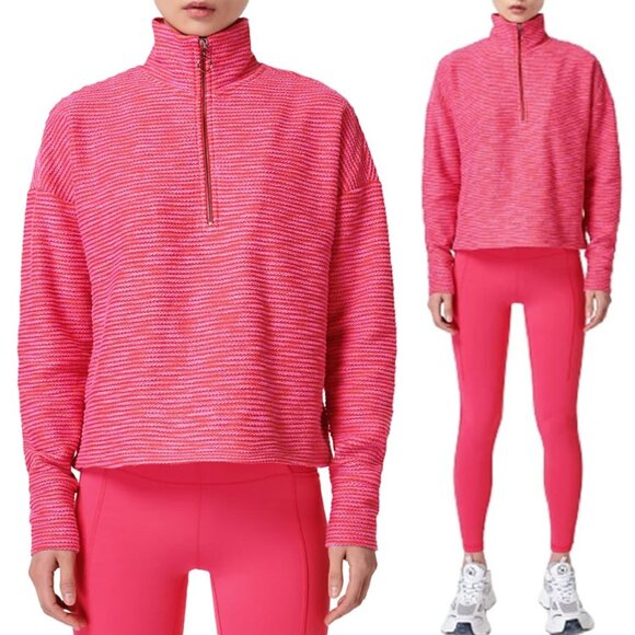 Sweaty Betty Rest Up Textured Half Zip Pullover Sweatshirt Tulip Red Pink S $128 - Picture 1 of 16